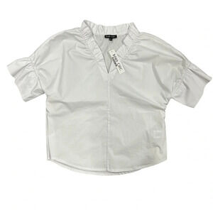 Boho Chic White Ruffle Top Blouse Collar‎ and Sleeves Womens XS NWT